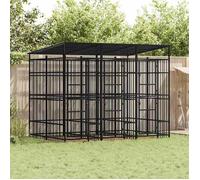 vidaXL Chenil d'extérieur avec toit pour chiens 3097948 – Acier 5,53 m²