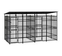 vidaXL Hondenkennel met dak 7,37 mÂ² staal3098014 Noir G