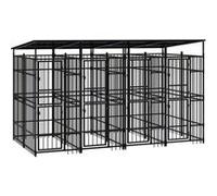 vidaXL Chenil d'Extérieur avec Toit pour Chiens Acier 7,37 m² Cage Enclos 3097949 Noir G