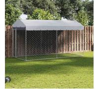 vidaXL Chenil d'extérieur pour chien 145024 – Enclos avec toit à baldaquin – Gris