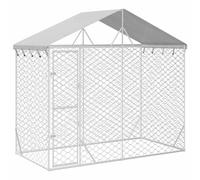vidaXL Chenil d'Extérieur pour Chiens avec Toit, Niche pour Chiens avec Porte Verrouillable, Cage pour Chien de Jardin Terrasse, Argenté Acier Galvanisé