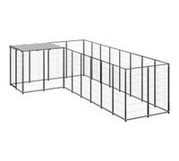 Chenil Noir 6,05 m² Acier Enclos pour Chiots Cage Chiens Extérieur 3082225