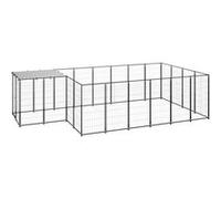 Chenil Noir 8,47 m² Acier Enclos pour Chiots Cage Chiens Extérieur 3082206