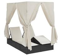vidaXL Chill Out avec Le transat Double avec Toit et Rideaux en Poly rotin Noir