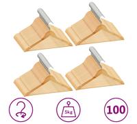 100x Bois Dur Cintres Antidérapants Cintres à Vêtements Rangement Organisateur de Vêtements Crochet Rotatif à 360 Degrés Marron Clair