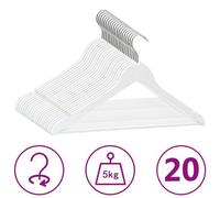vidaXL Cintres antidérapants 20 pcs Blanc Bois dur