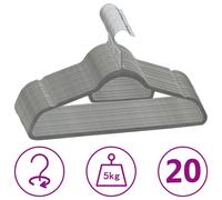 vidaXL Cintres antidérapants 20 pcs Gris Velours Gris