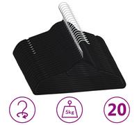 Vidaxl Cintres Antidérapants 20 Pcs Noir Velours Noir