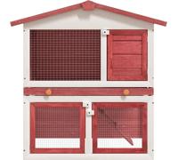vidaXL Clapier à lapins 3 portes Rouge Bois