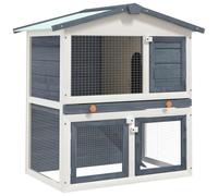 vidaXL Clapier d'Extérieur 3 Portes Gris Enclos Cage à Lapin Animaux Bois