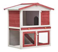 vidaXL Clapier d'extérieur 3 portes Rouge Bois 170839