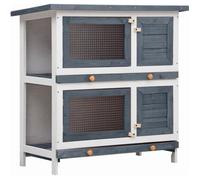 Clapier Pour Lapin Avec Maille Et Toit En Asphalte Multi-Niveaux 4 Portes Bois Anti-Fuite Gris
