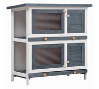 vidaXL Clapier d'Extérieur 4 Portes Gris Enclos Cage à Lapin Animaux Bois