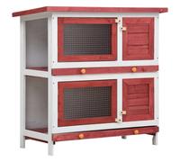 vidaXL Clapier d'extérieur 4 portes Rouge Bois