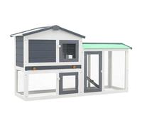 vidaXL Clapier Large d'Extérieur Gris et Blanc 145x45x84 cm Enclos Cage Bois