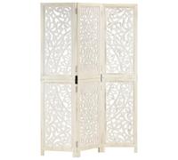 vidaXL Cloison de Séparation 3 Panneaux Séparateur de Pièce Diviseur Cloison de Pièce Paravent Chambre à Coucher Blanc 120x165 cm Bois de Manguier