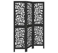 vidaXL Cloison de séparation 3 panneaux noir bois de paulownia massif, écran d'intimité, panneau de séparation de pièce, cloison de séparation