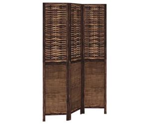 vidaXL Cloison de Séparation 3 Panneaux, Séparateur de Pièce, Écran d'Intimité, Paravent de Salon Chambre, Marron Foncé Bois de Paulownia Massif