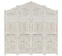 vidaXL Cloison de Séparation 4 Panneaux Séparateur de Pièce Diviseur Cloison de Pièce Paravent Chambre à Coucher Blanc 160x165 cm Bois de Manguier