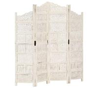 vidaXL Cloison de Séparation 4 Panneaux Séparateur de Pièce Diviseur Cloison de Pièce Paravent Chambre à Coucher Blanc 160x165 cm Bois de Manguier