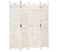 vidaXL Cloison de Séparation 4 Panneaux Séparateur de Pièce Diviseur Cloison de Pièce Paravent Chambre à Coucher Blanc 160x165 cm Bois de Manguier