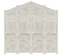 vidaXL Cloison de Séparation 4 Panneaux Séparateur de Pièce Diviseur Cloison de Pièce Paravent Chambre à Coucher Blanc 160x165 cm Bois de Manguier