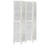 vidaXL Cloison de séparation 4 panneaux – Paravent écran d'intimité bois paulownia massif blanc