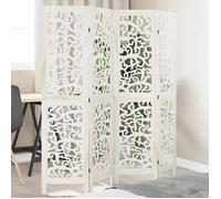 vidaXL Cloison de Séparation 4 Panneaux, Séparateur de Pièce, Écran d'Intimité, Paravent de Salon Chambre, Blanc Bois de Paulownia Massif