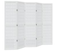 vidaXL Cloison de séparation 5 Panneaux Blanc Bois de Paulownia Massif, écran d'intimité, Panneau de séparation de pièce, cloison de séparation