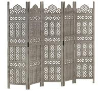 vidaXL Cloison de Séparation 5 Panneaux Séparateur de Pièce Diviseur Cloison de Pièce Paravent Chambre à Coucher Gris 200x165 cm Bois de Manguier