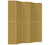 vidaXL Cloison de Séparation 5 Panneaux, Séparateur de Pièce, Écran d'Intimité, Paravent Chambre Salon, Marron Bois Paulownia Massif