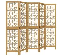 vidaXL Cloison de Séparation 5 Panneaux, Séparateur de Pièce, Écran d'Intimité, Paravent de Salon Chambre, Marron Bois Paulownia Massif
