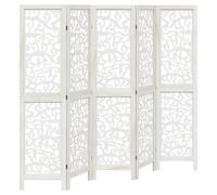 vidaXL Cloison de séparation 5 panneaux – Paravent écran d'intimité, blanc bois de paulownia massif