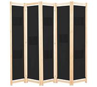 vidaXL Cloison de Séparation 5 Panneaux Séparateur de Pièce Paravent Brise-Vue Chambre à Coucher Maison Intérieur Noir 200x170x4 cm Tissu