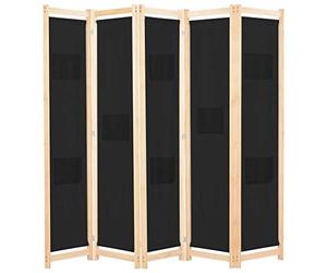 vidaXL Cloison de Séparation 5 Panneaux Séparateur de Pièce Paravent Brise-Vue Chambre à Coucher Maison Intérieur Noir 200x170x4 cm Tissu