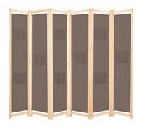 vidaXL Cloison de Séparation 6 Panneaux Séparateur de Pièce Paravent Brise-vue Chambre à Coucher Maison Intérieur Marron 240x170x4 cm Tissu