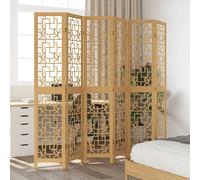 vidaXL Cloison de Séparation 6 Panneaux, Séparateur de Pièce, Écran d'Intimité, Paravent de Salon Chambre, Marron Bois Paulownia Massif