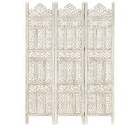 vidaXL Cloison de Séparation à 3 Panneaux Séparateur de Pièce Diviseur Cloison de Pièce Paravent Chambre à Coucher Blanc 120x165 cm Bois Manguier
