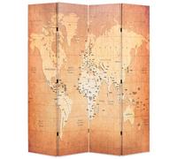 vidaXL Cloison de séparation pliable 160 x 170 cm Carte du monde Jaune