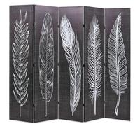 vidaXL Cloison de séparation pliable 200 x 170 cm Plumes Noir et blanc Multicolore