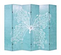 Paravent pliant Papillon Bleu Toile Cadre en bois massif 228 x 170 cm