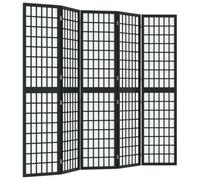 vidaXL Cloison de Séparation Pliable 5 Panneaux, Séparateur de Pièce, Écran de Protection, Paravent d'Intérieur, 200x170 cm Noir Bois Massif de Sapin