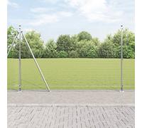 vidaXL Clôture en Fil soudé avec 7 poteaux flanqués 1.4X10 m Acier Galvanisé Design métallique Durable pour des projets de clôture extérieure Set enclos de Jardin Style Industriel