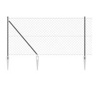 vidaXL Clôture en mailles de chaîne avec 7 poteaux en pointe 1 x 10 m en acier galvanisé, finition peinte, gris et noir, utilisation extérieure, panneaux de clôture en métal, poteau galvanisé, durabl