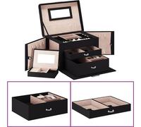 vidaXL Coffret à bijoux 3 couches avec miroir Verrouillable noir