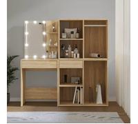 vidaXL Coiffeuse à LED avec 2 Armoires Table Cosmétique Coiffeuse de Maquillage Table à Bijoux Chambre à Coucher Chêne 3082029
