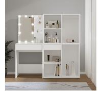 vidaXL Coiffeuse à LED avec 2 Armoires Table Cosmétique Coiffeuse de Maquillage Table à Bijoux Chambre à Coucher Blanc Bois 3082026
