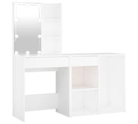 vidaXL Coiffeuse à LED avec Armoire Table Cosmétique Coiffeuse de Maquillage Table à Bijoux Chambre à Coucher Blanc Bois 3082017