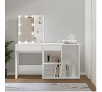 vidaXL Coiffeuse à LED avec Armoire Table Cosmétique Coiffeuse de Maquillage Table à Bijoux Chambre à Coucher Blanc Brillant