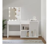 vidaXL Coiffeuse à LED avec Armoire Table Cosmétique Coiffeuse de Maquillage Table à Bijoux Chambre à Coucher Blanc Bois 3082017